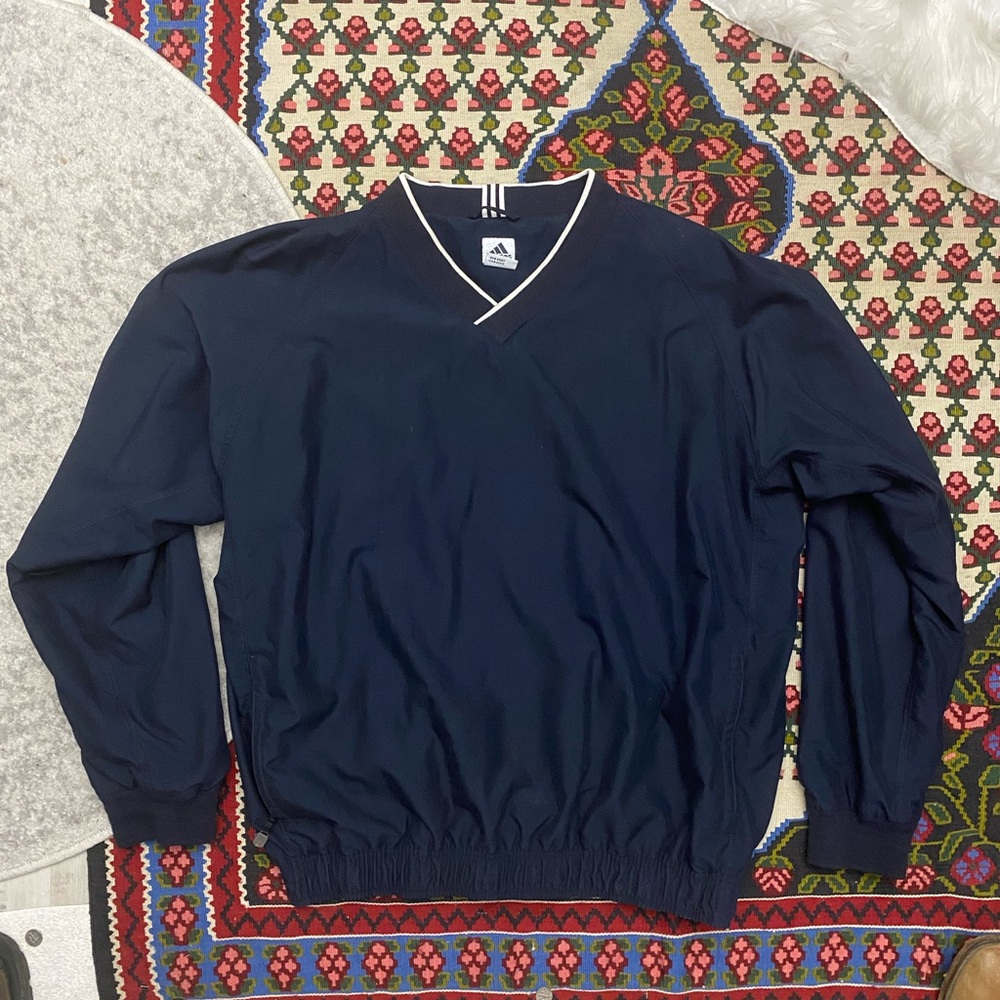 Adidas Blue V-Neck Sweater with White Trim